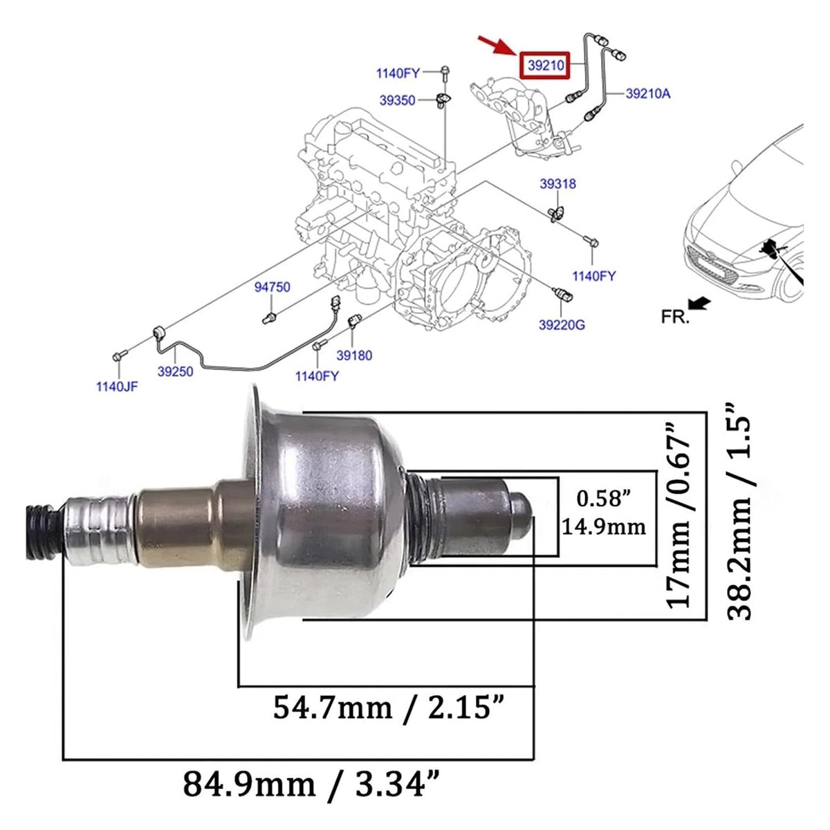 Oxygen O2 Sensor Compatible for Accent i20 i30 1.4L i10 1.0L KIA Cee'd Picanto II 39210-03050 39210 03050 9025030007 39210-03057