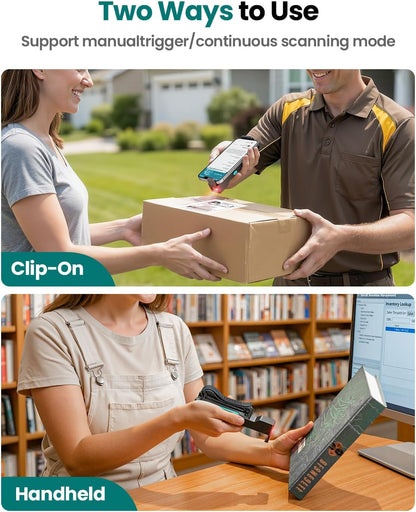 Bluetooth Barcode Scanner Wireless: 2D 1D Scanners  Back ClipUSB Wired and 2.4G QR Bar Code Reader Compatible for UPC ISBN PDF417 Data Matrix for Warehouse Library etc.
