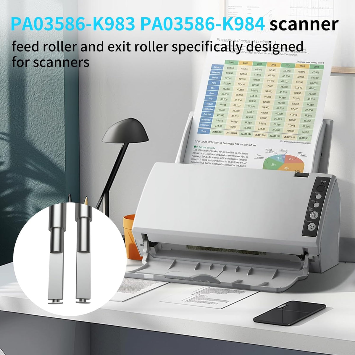 PA03586-K983 PA03586-K984 Scanner Feed N Exit Roller with Shaft for Fujitsu S1500 Scansnap S1500 S1500M N1800 Fi-6110 Scanner Roller