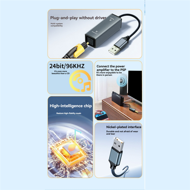 A25P USB To Optical Audio Converter USB To SPDIF Adapter 24Bit/96KHZ Audio Adapter For Connecting Laptop To Soundbar