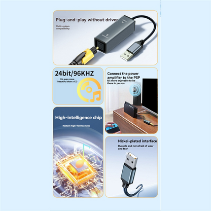 A25P USB To Optical Audio Converter USB To SPDIF Adapter 24Bit/96KHZ Audio Adapter For Connecting Laptop To Soundbar