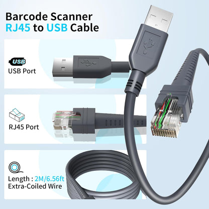 (2PCS) 6.5ft Scanner Charger Cable for Symbol/Motorola DS8108 Scanner Cable LS2208 LS4278 LS3578 DS2208 DS6878 DS9808 DS4208 DS9208 LI4278 USB Cable CBA-U01-S07ZAR