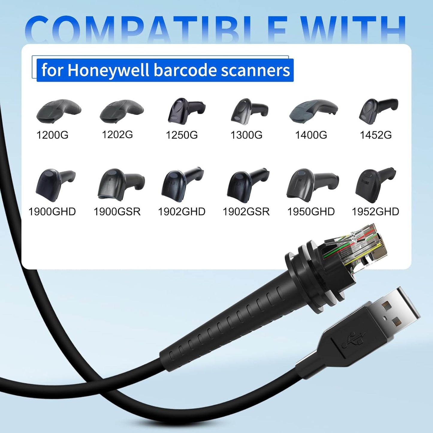(2PCS) 6.5ft USB to RJ45 Scanner Cable CBL-500-300-S00 for Honeywell 1200G Cable 1202G 1250G 1300G 1400G 1500G 1900GHD 1900GSR 1902GHD 1902GSR 1452G 1470G 1472G 1950GHD