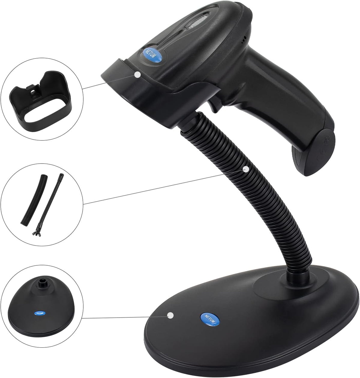 Adjustable Barcode Scanner Stand, Hands-Free Barcode Scanning Barcode Reader Cradle Holder Goose Neck Stand for NETUM NT-1698W NT1698LY NT-1228BL NT-1228BC