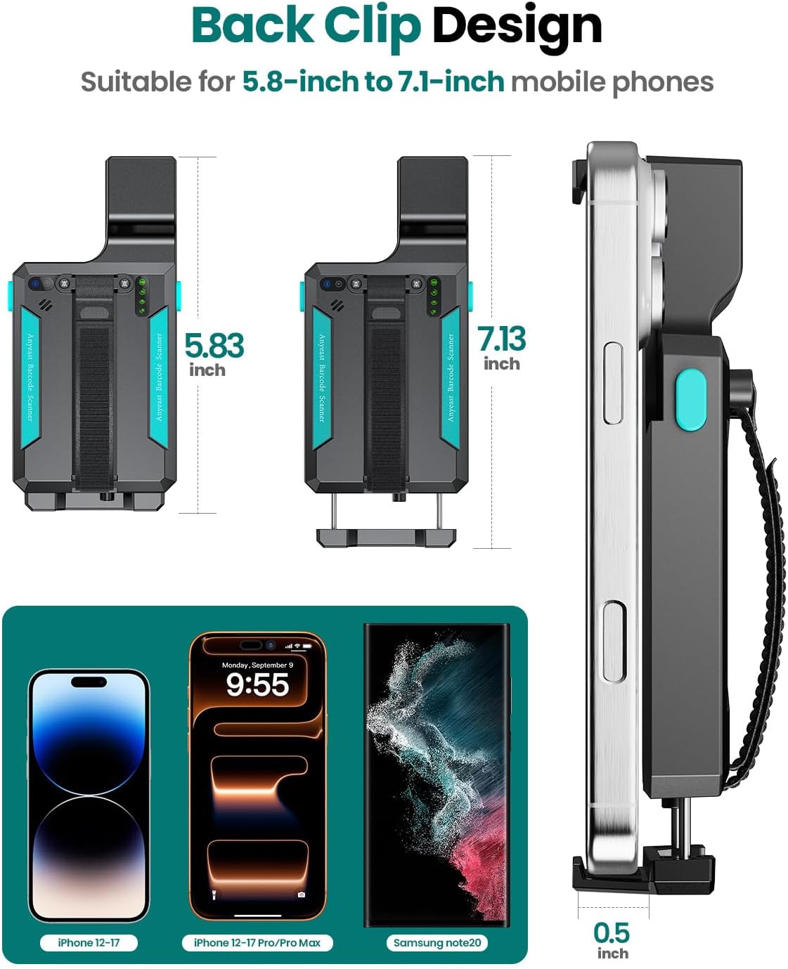 Bluetooth Barcode Scanner Wireless: 2D 1D Scanners  Back ClipUSB Wired and 2.4G QR Bar Code Reader Compatible for UPC ISBN PDF417 Data Matrix for Warehouse Library etc.