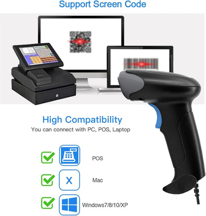 1D 2D Bluetooth Barcode Scanner with 2000mAh Battery, Wireless Handheld QR Code Reader IRechargeable 2.4G Wireless N USB Wired Connection for Supermarket, Warehouse