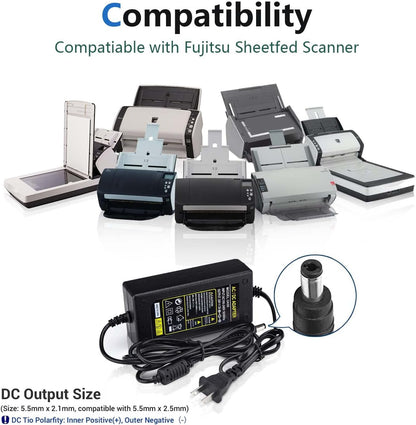 24V AC DC Power Supply Adapter Replacement for Fujitsu Scanner fi-7160 fi-7180 fi-7260 fi-7280 Fi-5120C Fi-5220 Fi-5530C Fi-5530C2 6110 6130 6140 Scanner Charger Cable Cord
