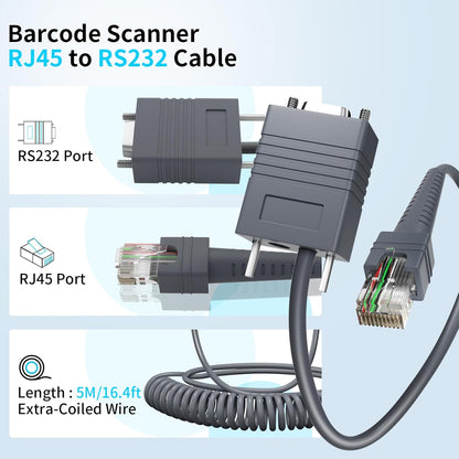 (2PCS) 16.4ft RJ45 to RS232 Barcode Scanner Cable RJ45 for Motorola/Symbol/Zebra DS2208 Cable LS2208 LS4278 LS3578 MC9190-G DS2278SR DS4308 DS6878 DS4208 DS8108 DS8178