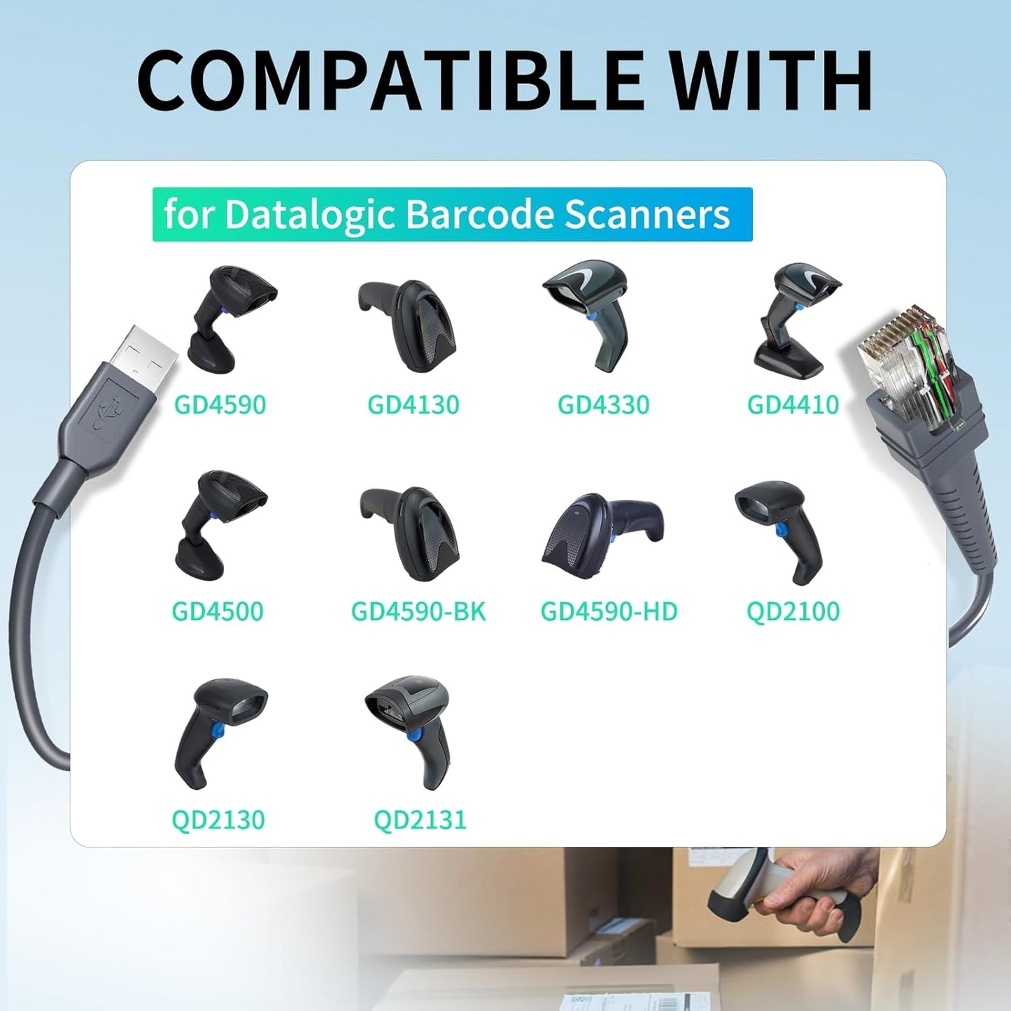6PCS 6ft Barcode Scanner USB Cable GD4130 for Datalogic Gryphon GD4500 Cable GD4132 GD4310 GD4300 GD4330 GD4410 GD4430 GD4400 GPS4490 QD2100 QD2110 QD2130 QD2131