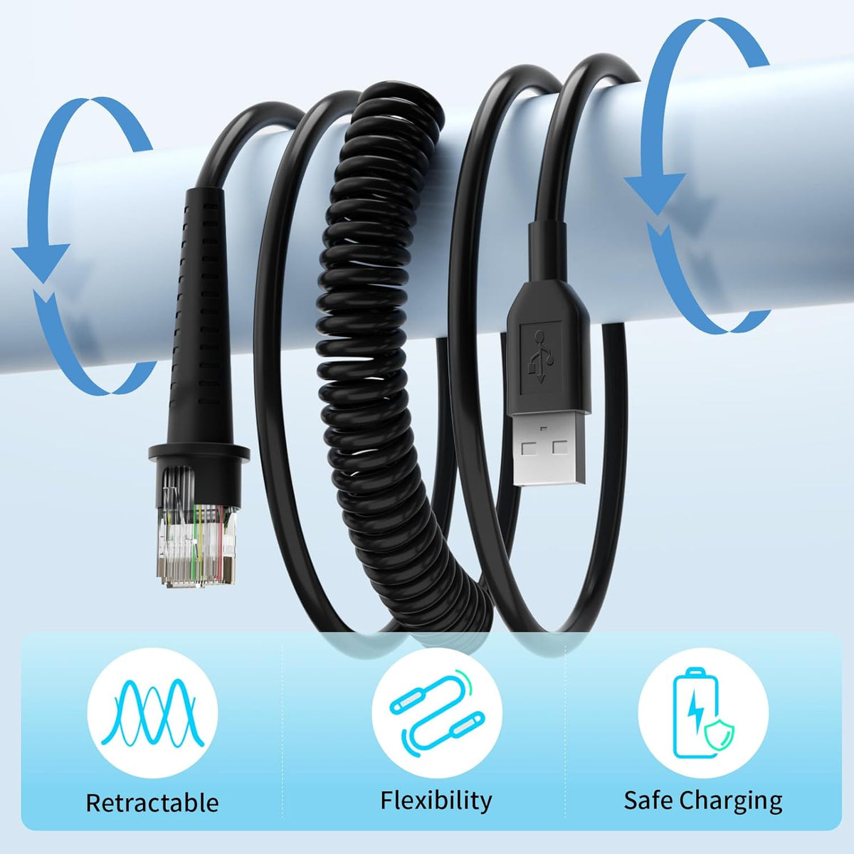 9.84ft Barcode Scanner Cable for Honeywell Scanner Cable MS9520 MS5145 MS1890 MS9524 MS9535 Voyager MS9540 MK9540 MS9541 MS9544 MS9590 MS9590i   USB Cable Coiled Cord