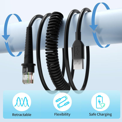 9.84ft Barcode Scanner Cable for Honeywell Scanner Cable MS9520 MS5145 MS1890 MS9524 MS9535 Voyager MS9540 MK9540 MS9541 MS9544 MS9590 MS9590i   USB Cable Coiled Cord