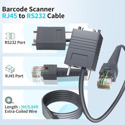 (2PCS) 9.84ft RJ45 to RS232 Barcode Scanner Cable RJ45 for Motorola/Symbol/Zebra DS9208 Cable LS2208 LS4208 LS4278 DS2208 DS3400 DS3578 DS6878 DS9808 DS4208 DS8108