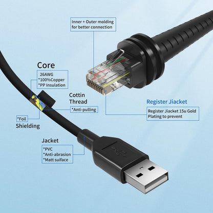 (2PCS) 6.5ft USB to RJ45 Scanner Cable CBL-500-300-S00 for Honeywell 1200G Cable 1202G 1250G 1300G 1400G 1500G 1900GHD 1900GSR 1902GHD 1902GSR 1452G 1470G 1472G 1950GHD