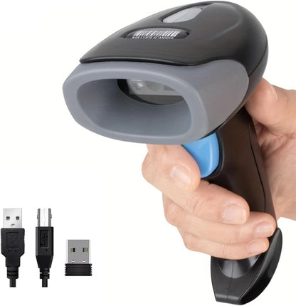 1D 2D Bluetooth Barcode Scanner with 2000mAh Battery, Wireless Handheld QR Code Reader IRechargeable 2.4G Wireless N USB Wired Connection for Supermarket, Warehouse