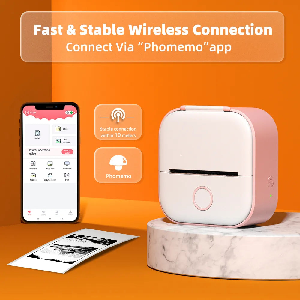 Printers Phomemo T02 Mini Portable Thermal Printing 53Mm Sticker Wireless Inkless Pocket Self Adhesive Label 221220