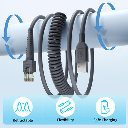 (2PCS) 16.4ft Coiled Scanner Charger Cable for Symbol/Motorola/Zebra DS2208 Cable CBA-U01-S07ZAR LS2208 LS4278 LS3578 DS6878 DS9808 DS4208 DS8108 LI4278 DS9208 USB Cord