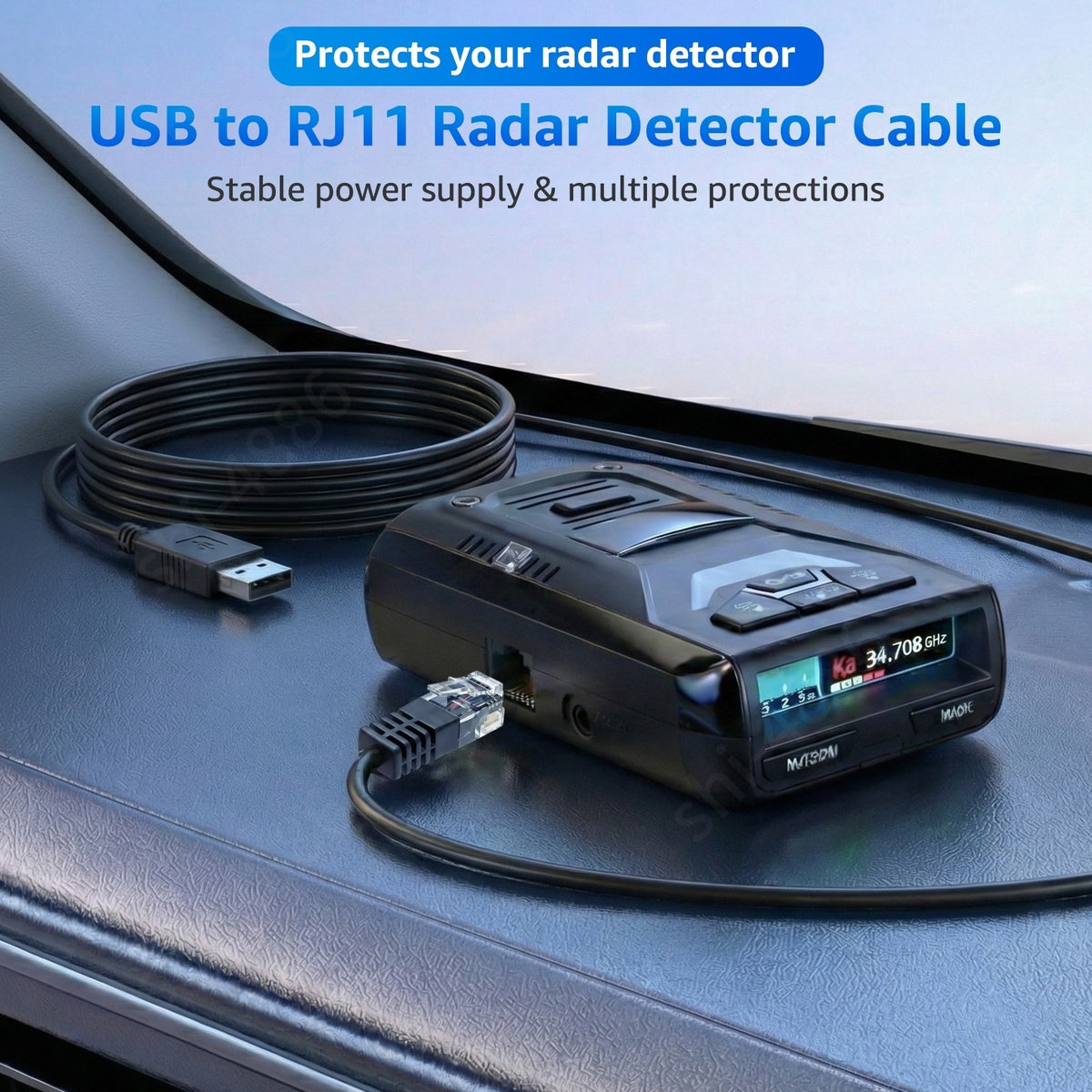 12V USB-C RJ11 Power Cord Cable for Beltronics Valentine One V1 Gen1 Gen2 Radar