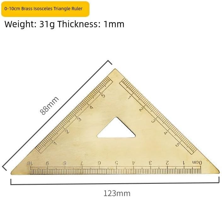 Golden Brass Ruler Set with Isosceles Triangle Protractor and Right Angle Triangle Ruler, for Precision Metal Drafting Tools for Artistic Measuring