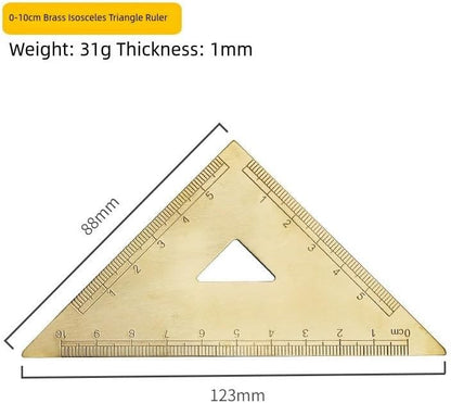 Golden Brass Ruler Set with Isosceles Triangle Protractor and Right Angle Triangle Ruler, for Precision Metal Drafting Tools for Artistic Measuring