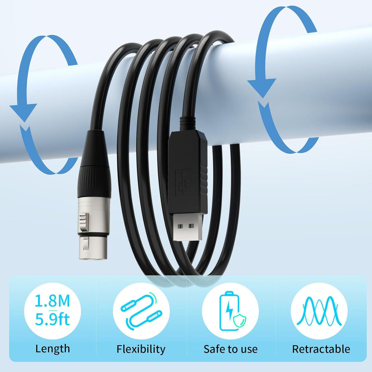 (2PCS) 5.9Ft USB to DMX Cable USB to DMX Interface Cable with FTDI Chip for DMX512 Protocol Lighting Equipment DMX Interface Adapter