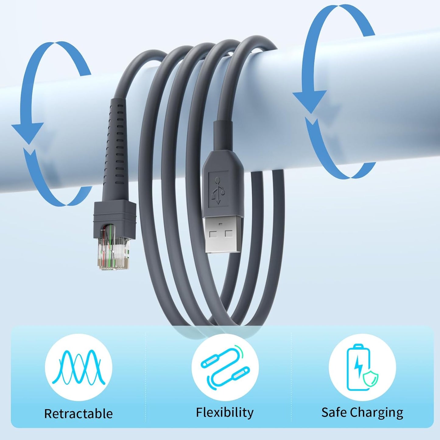 (2PCS) 6.5ft Scanner Charger Cable for Symbol/Motorola DS8108 Scanner Cable LS2208 LS4278 LS3578 DS2208 DS6878 DS9808 DS4208 DS9208 LI4278 USB Cable CBA-U01-S07ZAR