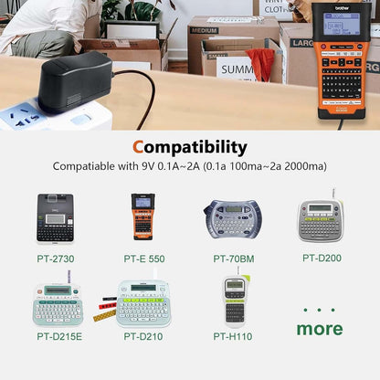 9V 2A AC Power Adapter for Brother P-Touch Label Printers Compatible for PT-D210, PTD220, PT-D200VP, PTH110 - Power Cord Included - Replacement for Brother AD-24, AD-24ES, AD-20