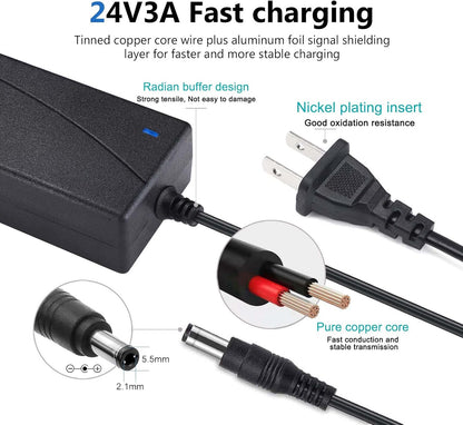 24V AC DC Power Supply Adapter Replacement for Fujitsu Scanner fi-7160 fi-7180 fi-7260 fi-7280 Fi-5120C Fi-5220 Fi-5530C Fi-5530C2 6110 6130 6140 Scanner Charger Cable Cord