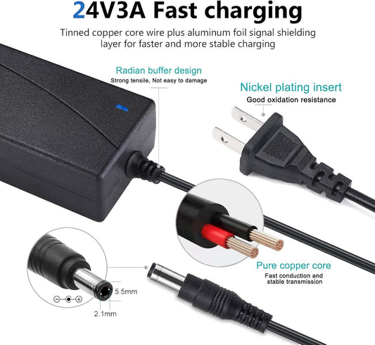 24V AC DC Power Supply Adapter Replacement for Fujitsu Scanner fi-7160 fi-7180 fi-7260 fi-7280 Fi-5120C Fi-5220 Fi-5530C Fi-5530C2 6110 6130 6140 Scanner Charger Cable Cord