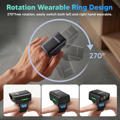 2D Ring Barcode Scanner Ring  Finger 1D 2D Mini Bar Code Reader Scanner Bluetooth N 2.4G Wireless N USB Wired Connection, Left N Right Hand Wearable with Android,iOS,iPhone