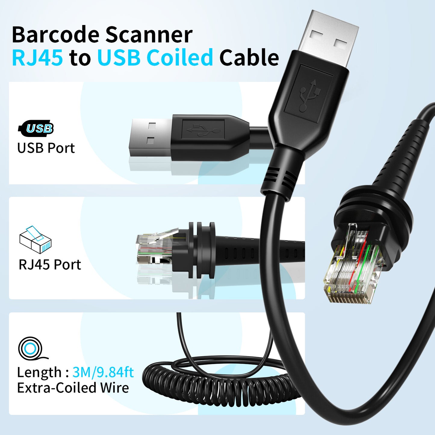 3M USB to RJ45 Cable For Barcode Scanners 1902G-HD 1902G-SR 1470G 1472G 1952G-HD
