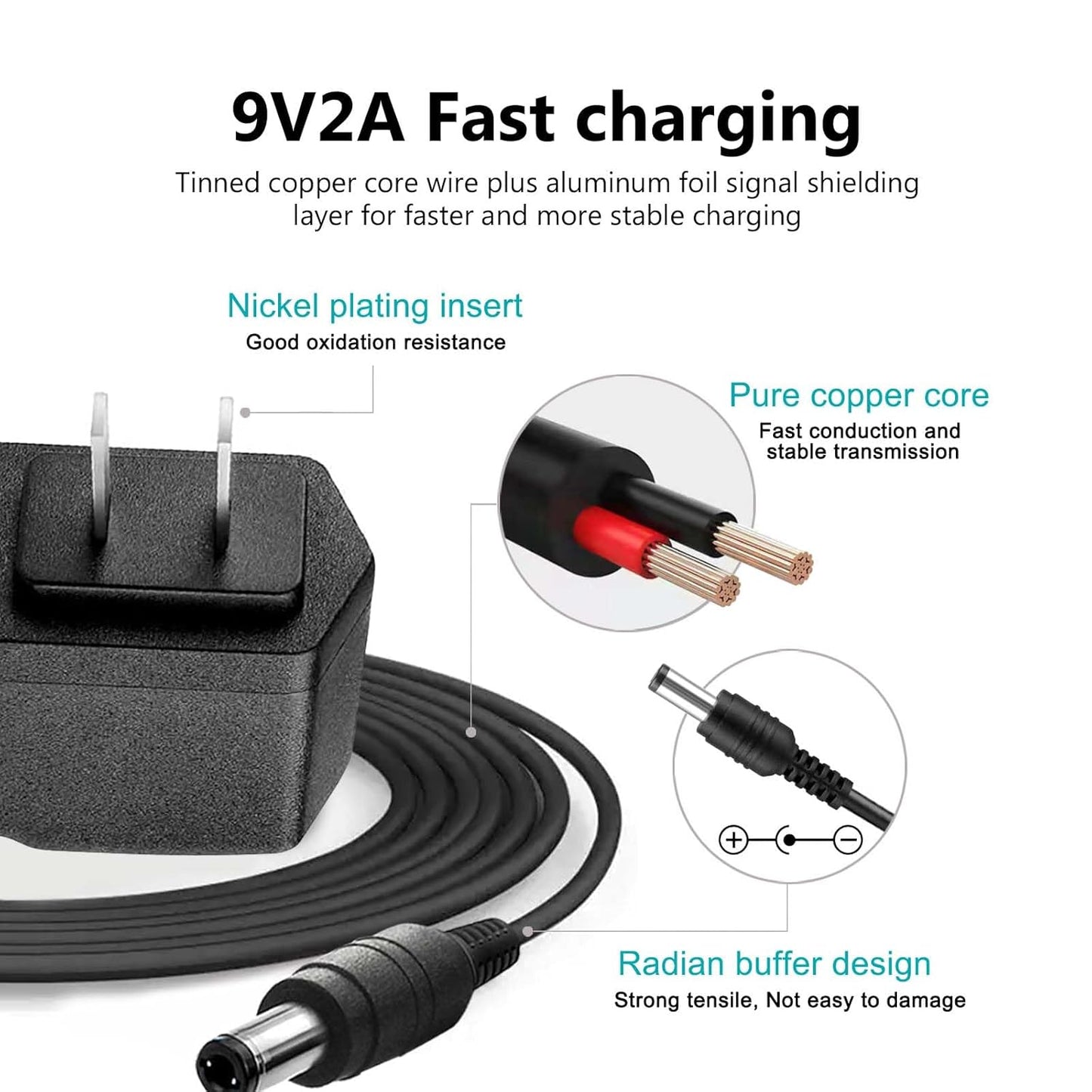 9V 2A AC Power Adapter for Brother P-Touch Label Printers Compatible for PT-D210, PTD220, PT-D200VP, PTH110 - Power Cord Included - Replacement for Brother AD-24, AD-24ES, AD-20