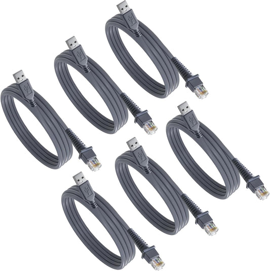 6PCS 6ft Barcode Scanner USB Cable GD4130 for Datalogic Gryphon GD4500 Cable GD4132 GD4310 GD4300 GD4330 GD4410 GD4430 GD4400 GPS4490 QD2100 QD2110 QD2130 QD2131