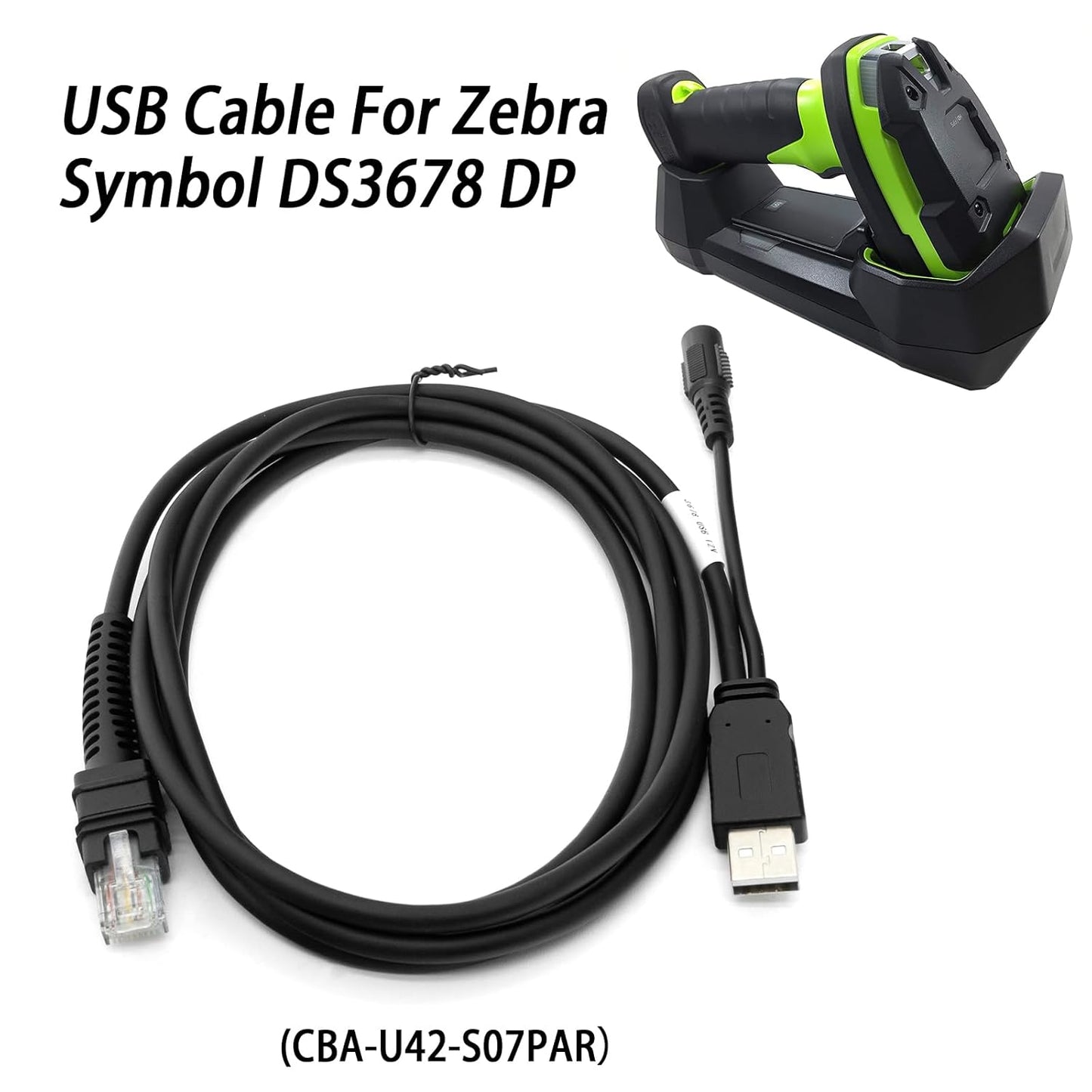 CBA-U42-S07PAR USB Cable for Zebra Symbol DS3678-DP LI3608 LI3678 DS3600 DS3608 DS8108  USB-A to RJ-45 Interface, 7ft(2.8m) Straight, 12V (Requires 12V Power Supply)