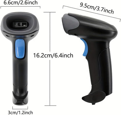 1D 2D Bluetooth Barcode Scanner with 2000mAh Battery, Wireless Handheld QR Code Reader IRechargeable 2.4G Wireless N USB Wired Connection for Supermarket, Warehouse