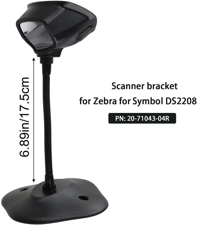 Barcode Scanner Holder for Symbol DS4308 Series - 20-71043-04R Replacement Stand with Flexible Gooseneck, Heavy Duty Base, Hands-Free Operation, for Zebra Scanners