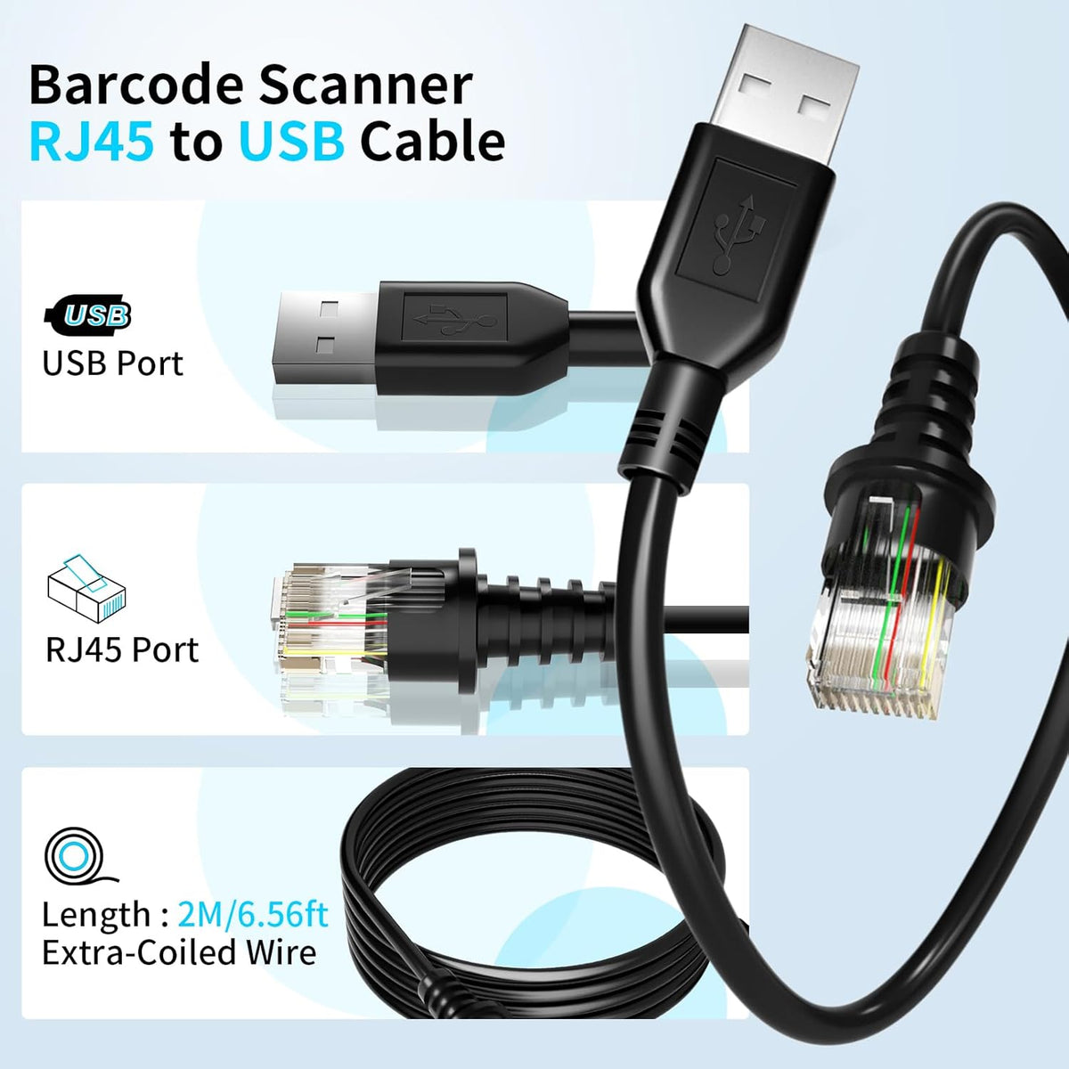 Barcode Scanner Cable for Honeywell MS9520 MS5145 MS1690 MS1890 MS9524 MS9535 Voyager MS9540 MK9540 MS9541 MS9544 MS9590 MS9590i Fusion MS3780