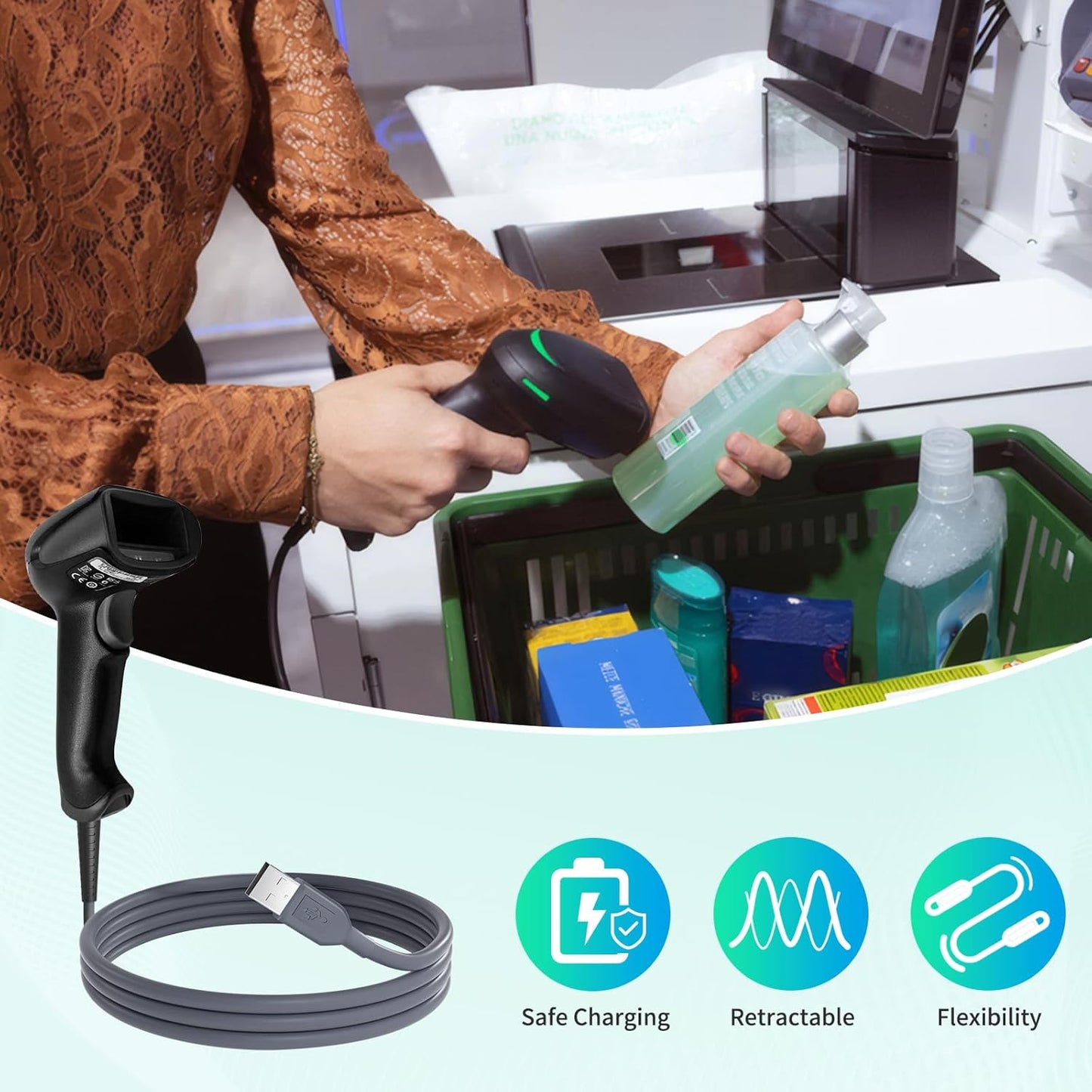 6PCS 6ft Barcode Scanner USB Cable GD4130 for Datalogic Gryphon GD4500 Cable GD4132 GD4310 GD4300 GD4330 GD4410 GD4430 GD4400 GPS4490 QD2100 QD2110 QD2130 QD2131