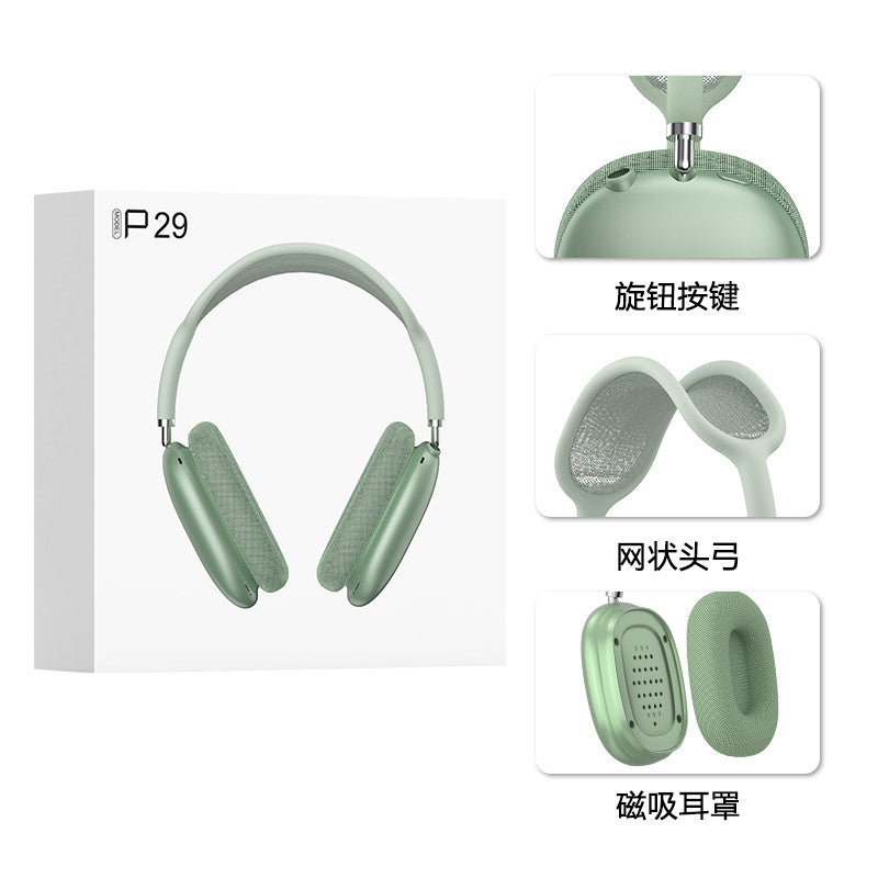 P29MAX Wireless Bluetooth Headset, Wired, Extra Long Battery Life, Type-C, Magnetic Earmuffs, Mesh Head Arch, Knob Button