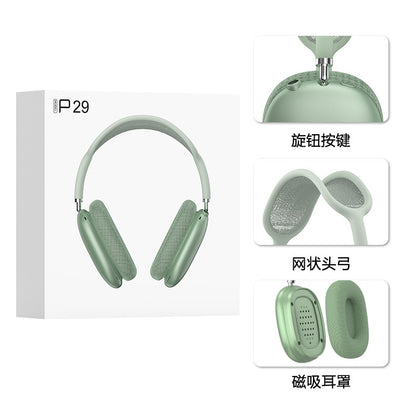 P29MAX Wireless Bluetooth Headset, Wired, Extra Long Battery Life, Type-C, Magnetic Earmuffs, Mesh Head Arch, Knob Button