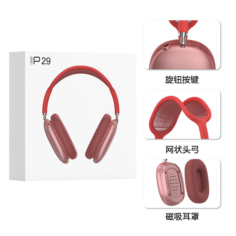 P29MAX Wireless Bluetooth Headset, Wired, Extra Long Battery Life, Type-C, Magnetic Earmuffs, Mesh Head Arch, Knob Button