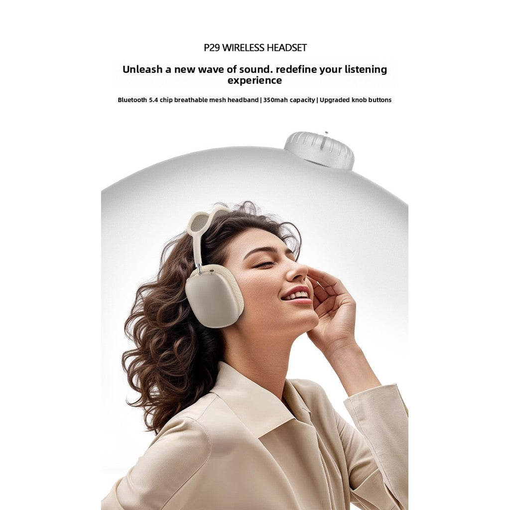 P29MAX Wireless Bluetooth Headset, Wired, Extra Long Battery Life, Type-C, Magnetic Earmuffs, Mesh Head Arch, Knob Button