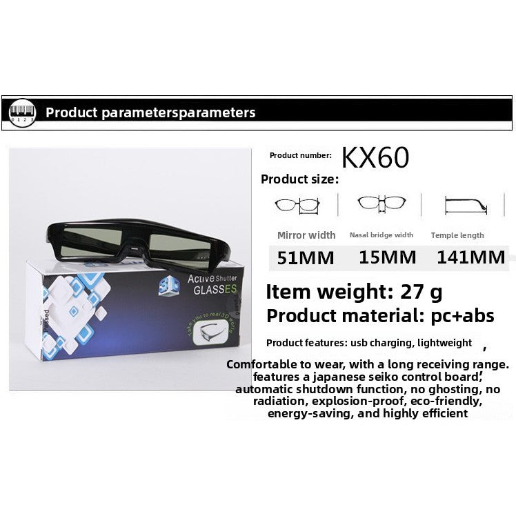 Suitable for EPSON Epson dedicated projector 3D glasses TW7000/6700/5700TX active shutter Bluetooth
