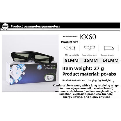 Suitable for EPSON Epson dedicated projector 3D glasses TW7000/6700/5700TX active shutter Bluetooth
