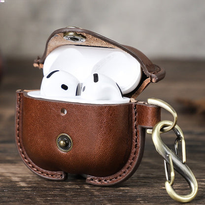 Applicable to the new airpods4 cowhide earphone cover, snap buckle all-inclusive anti-drop Apple 4th generation Bluetooth earphone cover.