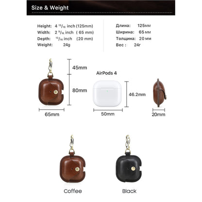 Applicable to the new airpods4 cowhide earphone cover, snap buckle all-inclusive anti-drop Apple 4th generation Bluetooth earphone cover.