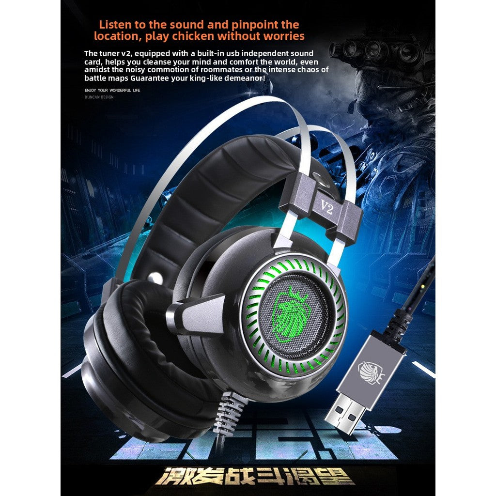 V2 Headset 7.1 Channel Internet Cafe Esports PUBG Luminous Wired Gaming Headset