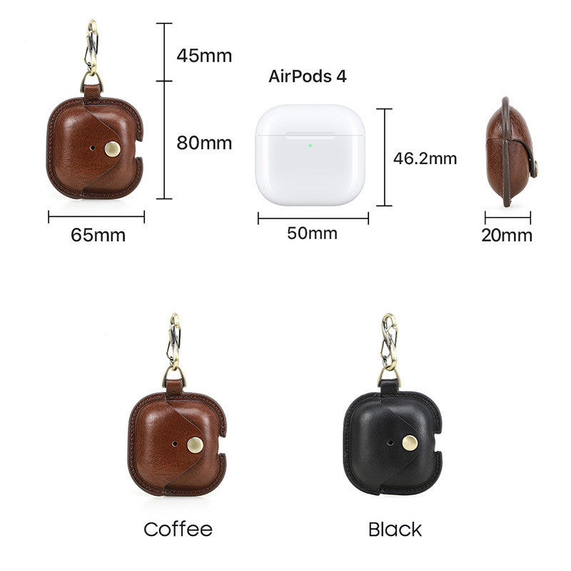 Applicable to the new airpods4 cowhide earphone cover, snap buckle all-inclusive anti-drop Apple 4th generation Bluetooth earphone cover.