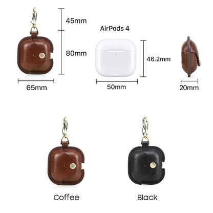 Applicable to the new airpods4 cowhide earphone cover, snap buckle all-inclusive anti-drop Apple 4th generation Bluetooth earphone cover.