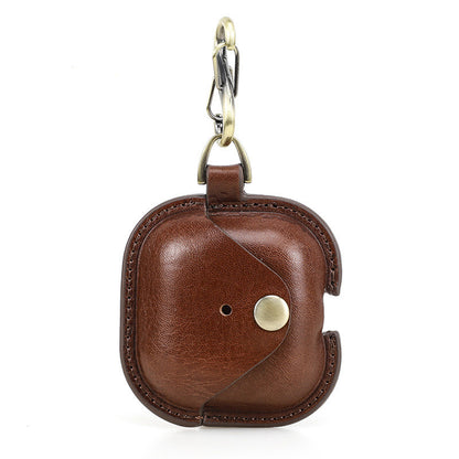 Applicable to the new airpods4 cowhide earphone cover, snap buckle all-inclusive anti-drop Apple 4th generation Bluetooth earphone cover.