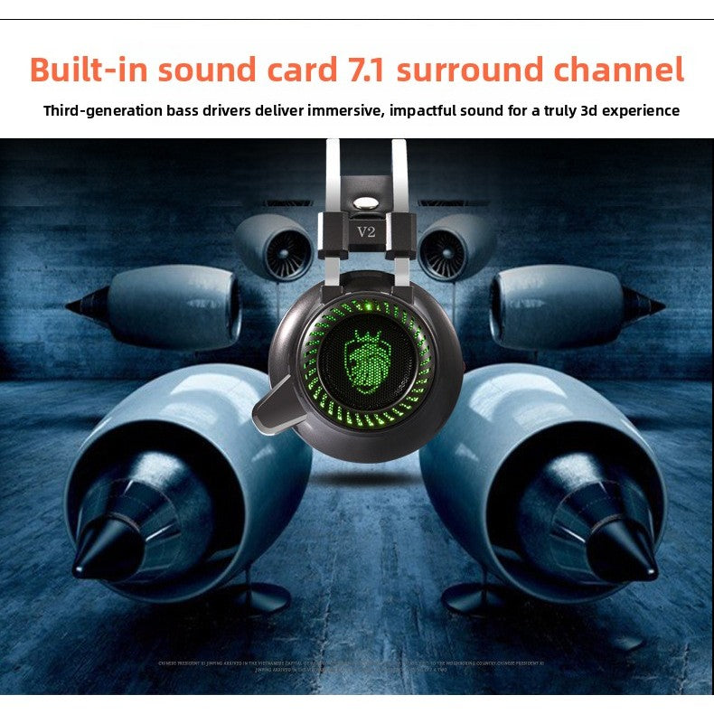 V2 Headset 7.1 Channel Internet Cafe Esports PUBG Luminous Wired Gaming Headset